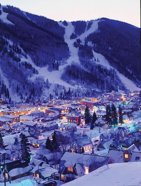 Night Lights in the town of Telluride, Colorado, and torchlight parade on the slopes of the ski area. | By Visit Colorado - Flickr Ski Village, Winter Landscapes, Visit Colorado, Ski Mountain, Telluride Colorado, Ski Town, Ski Resorts, Colorado Usa, Beaux Villages