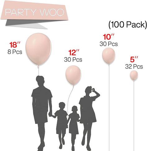 PartyWoo Pink Balloons, 100 pcs Pale Pink Balloons Different Sizes Pack of 18 Inch 12 Inch 10 Inch 5 Inch Balloons for Balloon Garland or Balloon Arch as Party Decorations, Birthday Decorations Garland Balloon, Pink Latex, Pink Balloons, Balloon Decorations Party, Family Parties, Balloon Arch, Latex Balloons, Balloon Garland, Balloon Decorations