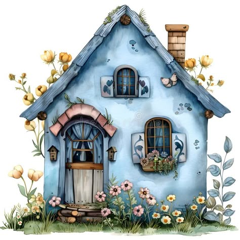 Charming cottage with flowerfilled window boxes on white background stock images Building Illustration Simple, One Point Perspective House, Beautiful House Drawing, Cute House Illustration, Cottage Drawings, House Illustration Art, Flat Landscape, Cottage Illustration, Watercolor Houses