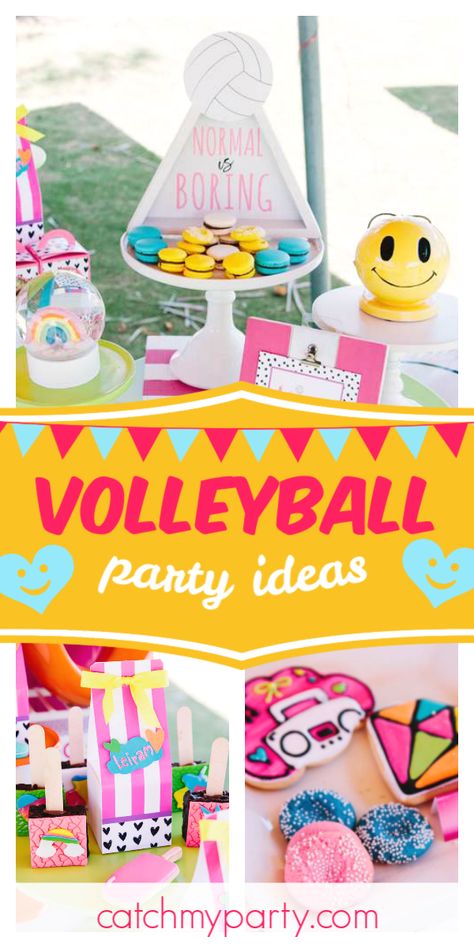 Volleyball Team Party Ideas, Volleyball Themes For Games, Volleyball Birthday Party Games, Volleyball Party Ideas Decorations, Volleyball Birthday Party Ideas, Volleyball Birthday Party Decorations, Beach Volleyball Birthday Party Ideas, Volleyball Themed Party, Volleyball Party Ideas