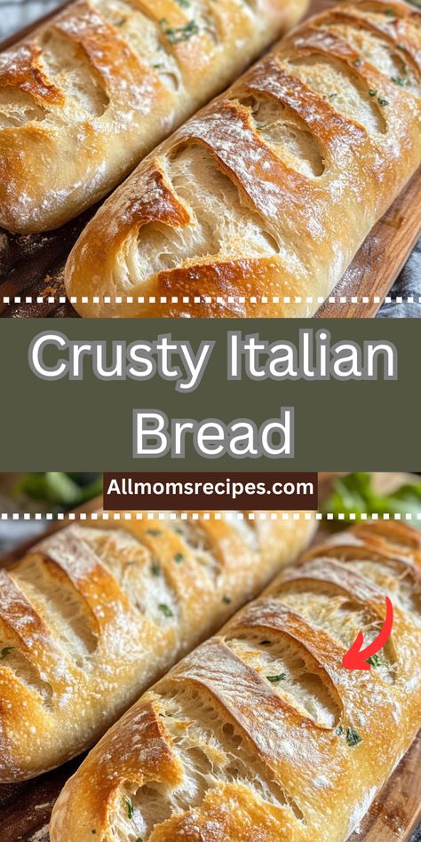 Crusty Italian Bread Recipe – This golden, rustic Italian bread has a crisp crust and soft, airy interior! Perfect for sandwiches, dipping in olive oil, or pairing with pasta. Easy to make with just a few ingredients! #ItalianBread #HomemadeBread #Baking #BreadRecipe #CrustyBread Crusty Italian Bread Recipe, Italian Bread Recipe, Crusty Italian Bread, Rustic Italian Bread, Italian Bread Recipes, Airy Interior, Pasta Easy, Rustic Italian, Italian Bread