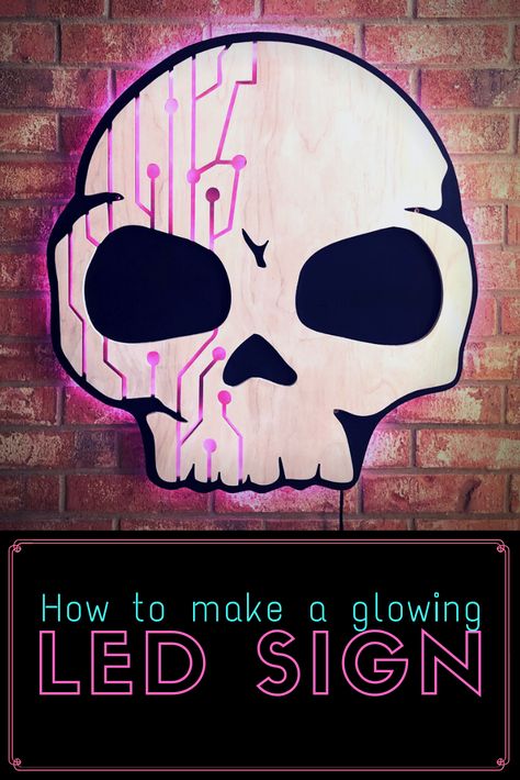 Diy Led Lamp Ideas, Diy Backlit Sign, Diy Wall Lights Ideas, Diy Light Up Sign, Diy Led Sign, Halloween Lights Diy, Diy Led Lighting Ideas, Diy Neon Sign, Sign Installation