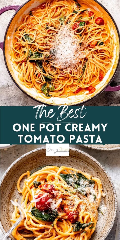 Enjoy a quick and easy one-pot pasta for your spring and summer dinners, made healthy using budget ingredients from Aldi. One pot and a creamy cherry tomato sauce and fresh spinach. Tomato Spinach Pasta, Healthy Detox Soup, Spinach Tomato Pasta, Mascarpone Sauce, Fresh Tomato Pasta, Aldi Meal Plan, Easy Pasta Sauce, Aldi Recipes, Cherry Tomato Sauce