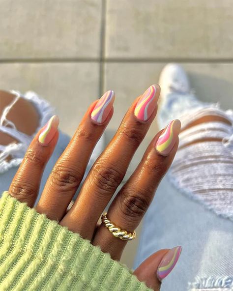 The Best Summer Wavy Nail Ideas 2022 April Nails Ideas, Color Block Nails, Nail Polish Colors Summer, Summer Nail Polish, April Nails, Retro Nails, Art Deco Nails, Nail Color Trends, Essie Nail