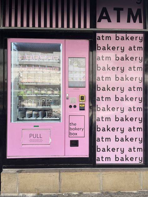 Cool Vending Machine Ideas, Pink Vending Machine, Mariah Carey House, Pink Deserts, Pink Pastries, Aesthetic Pastries, Ice Cream Vending Machine, Aesthetic Chicago, Atm Business