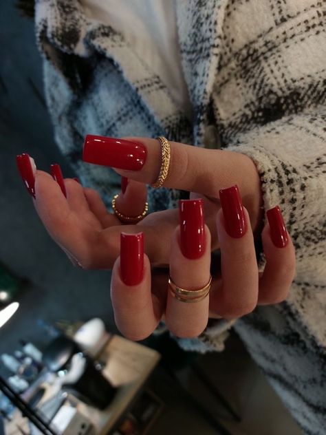 Long Red Nails, Red Acrylic Nails, Red Nail, Bling Acrylic Nails, Pink Acrylic Nails, Square Acrylic Nails, Fire Nails, Chic Nails, Dope Nails