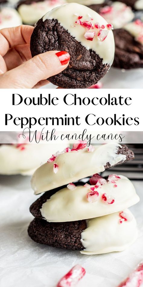 Peppermint Chocolate Cookies, Chocolate Peppermint Cookies Recipe, Peppermint Chocolate Chip Cookies, Peppermint Cookie Recipe, Chocolate Chip Dip, Cookies With Chocolate Chips, Mint Desserts, Chocolate Christmas Cookies, Christmas Baking Cookies