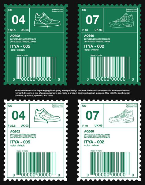 ITYA (Shoe packaging) on Behance Shoebox Design Packaging, Packaging Design Premium, Shoe Tags Design, Shoe Branding Design, Shoe Brand Identity, Shoes Packaging Design, Packaging Stickers Label, Shipping Label Design, Sneaker Packaging