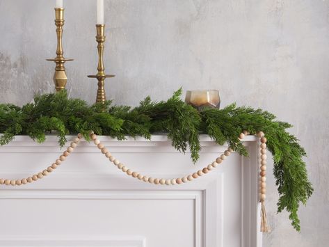 Wooden Tasseled Garland | Arhaus Cozy Christmas Decor, Rustic Ornaments, Hanging Vases, Holiday Tablescapes, Functional Home, Christmas Inspo, Boho Christmas, Jute Rope, Cozy Christmas