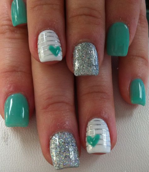 Mail Acrylic Designs, Gel Manicure Short Nails Valentines, Short Square Gel Nail Designs Summer, Gel Nail Designs Pedicure, Summer Nails With Accent Nail, Gorgeous Nails Short, Fun Spring Nails Acrylic, Teal Gel Nail Designs, Classy Summer Gel Nails