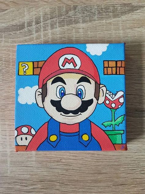 Mario Art Painting, Mario Canvas Painting, Mario Painting Canvases, Super Mario Acrylic Painting, Trippy Mario Painting, Disney Canvas Art, Disney Canvas, Canvas Drawing, Cartoon Painting