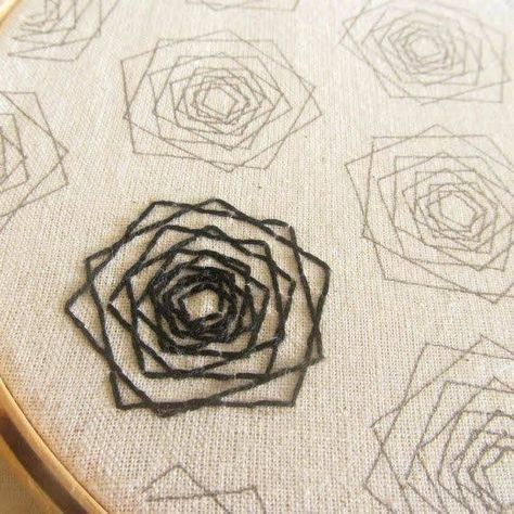 Modern Floral Embroidery, Embroidery Geometric, Rose Embroidery Pattern, Roses Embroidery, Geometric Rose, Embroidery Transfers, Embroidery Patterns Vintage, Pola Sulam, Pattern Modern