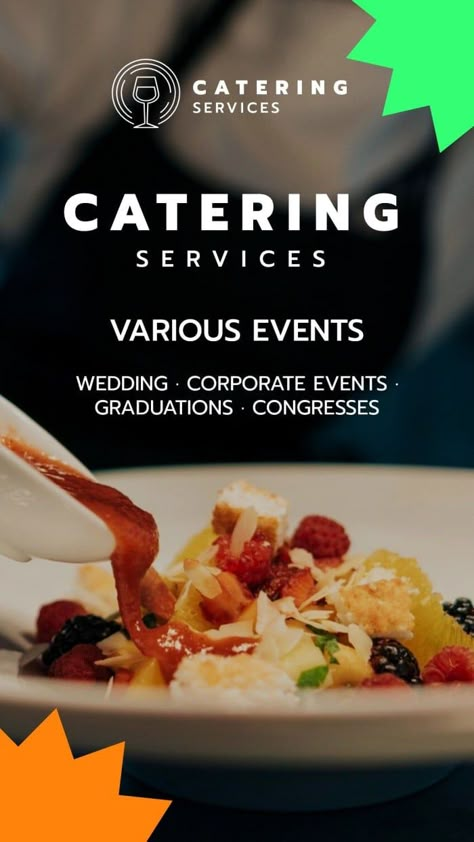 Modern Linear Professional Catering Instagram Story Catering Social Media Post, Catering Poster Design, Catering Social Media, Food Story Instagram, Catering Poster, Catering Branding, Instagram Story Layout, Holiday Catering, Fiesta Kitchen