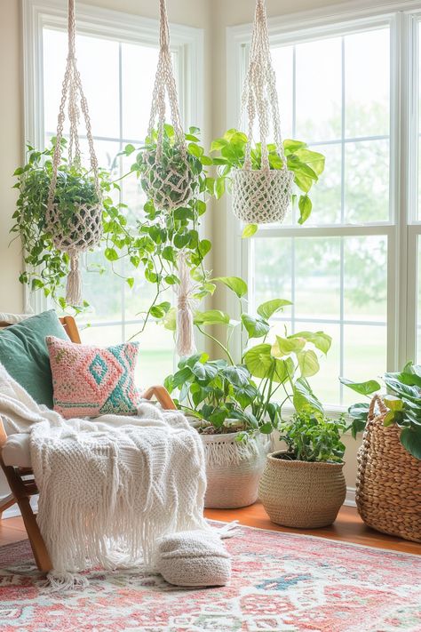 Discover stunning indoor hanging plant ideas to elevate your space! Hanging plants thrive in bright, indirect light. #IndoorPlants #HomeDecor Hanging Plants Office Design, Hanging Indoor Plant Ideas, Plants In Sunroom, Villa Bedroom Ideas, Hanging Plant Ideas, Plant Office Design, Hanging Indoor Plants, Villa Bedroom, Mediterranean Villa