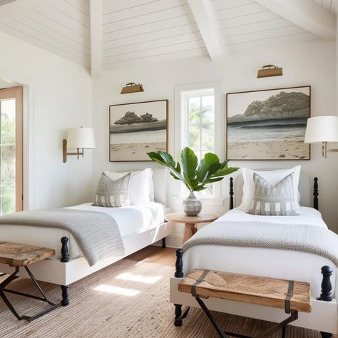 Small Guest Bedroom Ideas: AVOID These 3 Things (+15 Expert Decor Tips)! Beach Guest Room Decor, B&b Ideas Guest Rooms, Modern Bedroom Flooring Ideas, Nautical Guest Room, Twin Bed Rooms Ideas, Guest Bedroom Twin Beds, Coastal Master Bedrooms Decor, Guest Bedroom Ideas Twin Beds, Guest Bedroom Layout