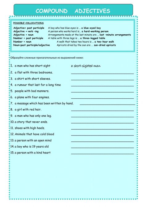 Compound Adjectives Interactive worksheet Compound Adjectives Worksheets, Compound Adjectives, Adjectives Exercises, Grammar Exercise, Esl Materials, Mid Term, Adjective Worksheet, Nouns And Adjectives, Grammar Exercises