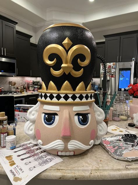 Walmart Nutcracker Tips, Tricks and Fans! | I didn’t know it would take this long, took me 10 hours just to paint the head, still need to add some jewelry, ribbon and rhinestone to complete�... | Facebook Nutcrackers Diy Paint Ideas, Painted Walmart Nutcracker, Walmart Nutcracker Painted, Walmart Nutcracker Makeover, Painted Nutcracker Diy, Walmart Nutcracker, Nutcracker Makeover, Nutcracker Painting, Diy Nutcracker