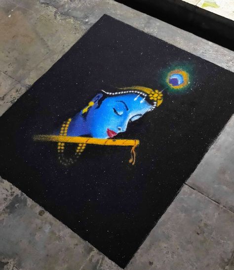 Rangoli Radha Krishna Rangoli Designs New Year, Uniq Rangoli Designs Latest, Portrait Rangoli Designs, Govardhan Rangoli Designs, Portrait Rangoli For Diwali, Rangoli Poster Design, Bhaiduj Rangoli, Krishna Janmashtami Rangoli Designs, Rangoli Designs Poster