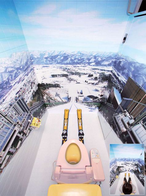 Ski jump Crazy Bathrooms, Cool Toilets, Bathroom Stall, Creative Bathroom, Public Bathrooms, Ski Jumping, Ski Chalet, Ski Slopes, Guerilla Marketing