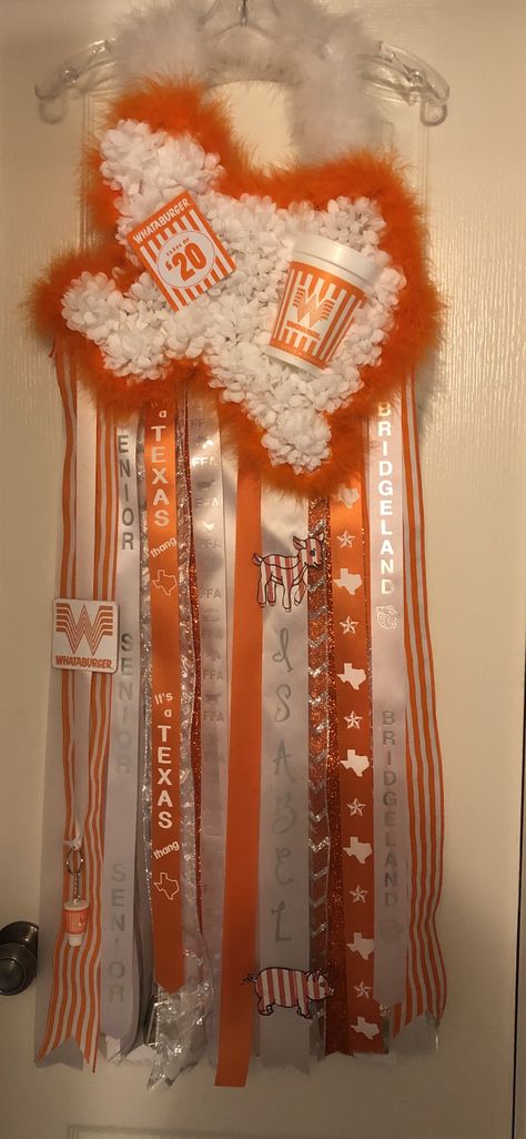 Whataburger Mums Homecoming, Colorful Mums Homecoming, Whataburger Homecoming Mum, Color Guard Homecoming Mums, Whataburger Mum, Texas Mums Homecoming, Mums Hoco, School Spirit Outfit, Hoco 2022