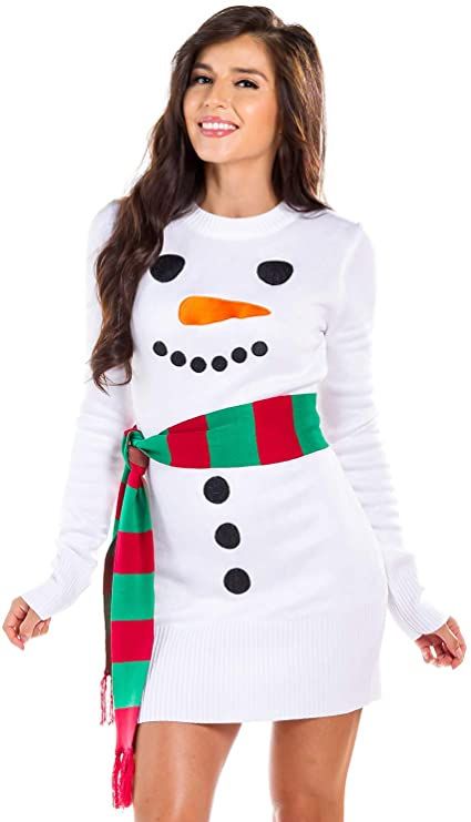 Ugly Christmas Sweater Dress, Christmas Tunic, Dress With Scarf, Snowman Dress, Snowman Scarf, Snowman Sweater, Christmas Sweater Dress, Tipsy Elves, Christmas Outfits Women