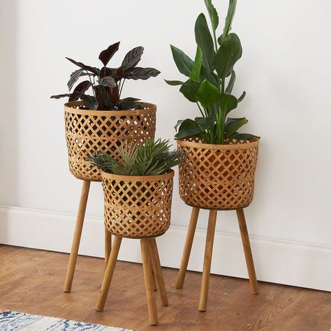 Check out Woven Standing Baskets - Set of 3 from Shades of Light Wicker Accessories, نباتات منزلية, Farmhouse Kitchen Tables, Deco Nature, Plant Decor Indoor, Inspire Me Home Decor, Deco Boheme, House Plants Decor, Wooden Planters