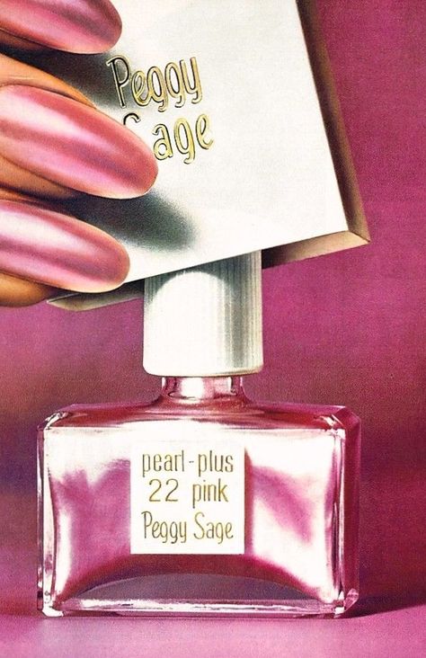 Peggy Sage "Pearl-Plus" "22 Pink" Nail Polish, 1967 Vintage Nail Polish Ads, History Of Nail Polish, Nail Asthetic, Vintage Nail Polish, 60s Nails, 80s Nails, 90s Nails, Fortunate Son, Nails Vintage