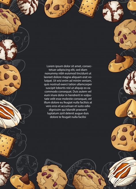 Cookies Template Design, Pastry Background Design, Cookies Background Design, Cookie Background, Cookies Background, Vector Food Illustration, Cookies Wallpaper, Bread Icon, Background Food