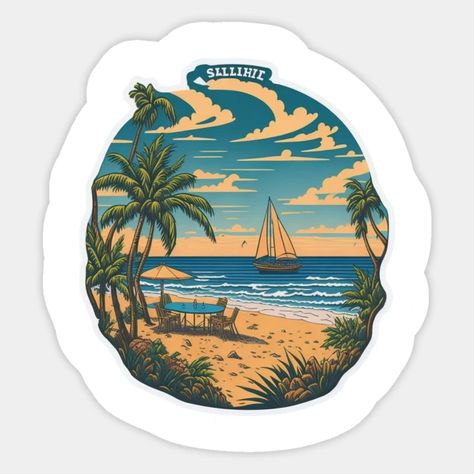 Beach lover sticker Island Stickers, Summer Designs, Summer Design, Vintage Cake, Beach Vibes, Sticker Collection, Tropical Paradise, Beach Vibe, Everyday Items