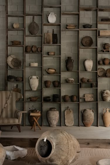 #bohodecor #chicdecor #homedecor #bohostyle #interiordesign #decorinspiration #diydecor #homestyling #bohemian #decorideas Displaying Pottery In Your Home, Vase Display Ideas, Rustic Art Studio, Wabi Sabi House, Wabi Sabi Interior, Wabi Sabi Decor, Pottery Wall, Ceramic Wall Decor, Ceramic Shop