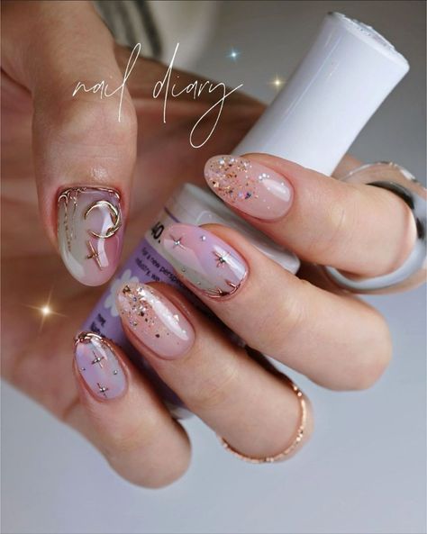 Galaxia Aesthetic, Galaxy Nail, Classy Nail Art Ideas, Multicolored Nails, Witchy Nails, Art Deco Nails, Cute Nail Art Designs, Her Nails, Cute Gel Nails