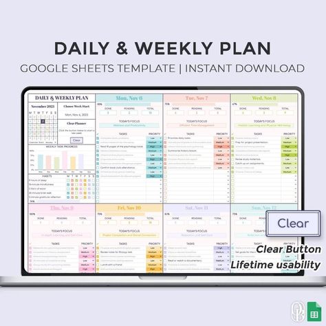 Google Sheets is your ultimate daily planner template for managing tasks, appointments, and more in a seamless digital format. With its intuitive interface and powerful tools, you can easily track deadlines, set reminders, and collaborate with team members all from one place. Say goodbye to paper planners and hello to the convenience of Google Google Sheets Templates, To Do List Weekly, Excel Budget Spreadsheet, Budget Template Free, Free Digital Planner, Week Schedule, Excel Budget, Daily Checklist, Weekly Planner Template