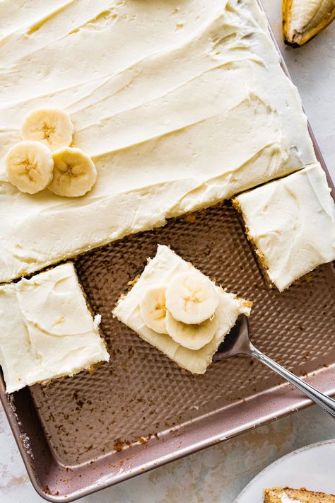 Best Banana Bars Recipe with Cream Cheese Frosting Just like grandma used to make these are the BEST and easiest banana bread bars! Enjoy. Banana Bread Bars Recipe, Banana Texas Sheet Cake Recipe, Best Banana Bars Ever, Banana Nut Bars, Sheet Pan Banana Bars, Banana Bread Bars With Cream Cheese, Banana Bread Cheesecake Bars, Banana Brownies With Cream Cheese Frosting, Carrot Bars With Cream Cheese Frosting