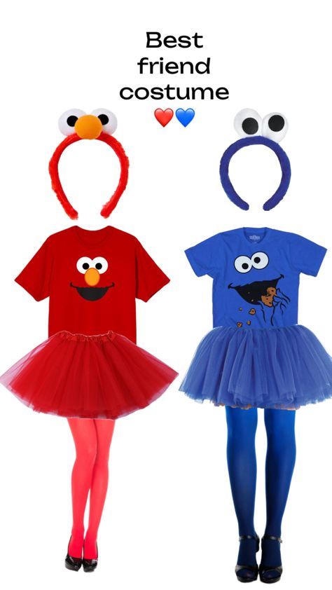 Elmo and Cookie Monster duo bestfriend Halloween costume Bestfriend Halloween Costume, Cookie Monster Halloween Costume, Monster Cookies Halloween, Elmo Costume, Best Friend Costumes, Cookie Monster Costume, Purim Costumes, Halloween Duos, Spirit Week Outfits