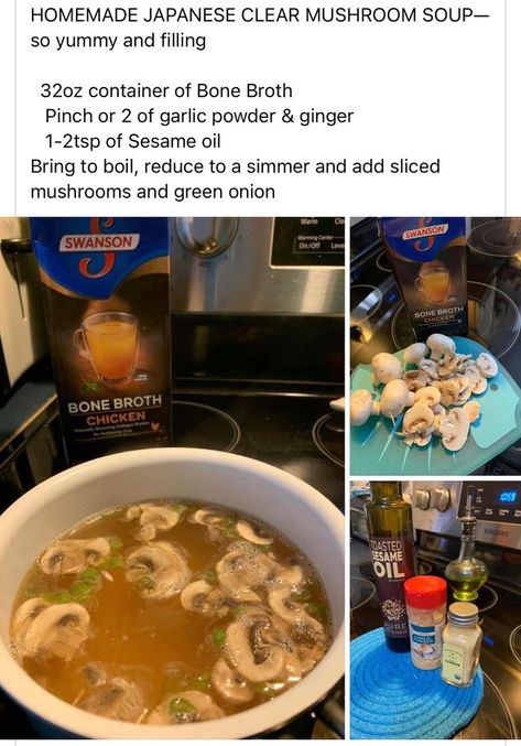 Japanese Clear Mushroom Soup, Clear Mushroom Soup, Hibachi Soup, Family Lunches, Comfort Recipes, Cooking Tips And Tricks, Recipes Instant Pot, Bariatric Diet, Golden Spoon