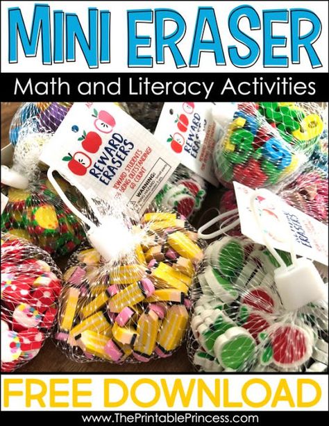 Kindergarten and Mooneyisms: Mini Eraser Freebies for Kindergarten - FREE Elementary School Activities, Mini Erasers, Printable Princess, Math Mats, Morning Tubs, Preschool Centers, Prek Math, Kindergarten Centers, Kindergarten Math Activities