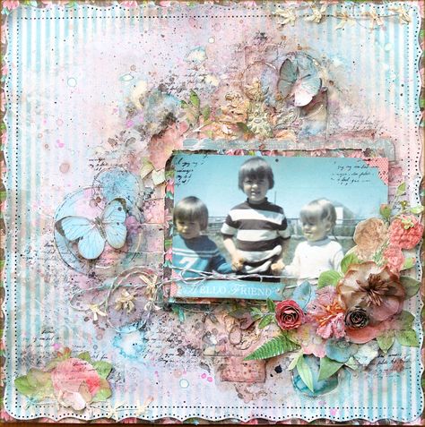 Hello Friend~Scraps of Elegance~ - Scrapbook.com Green Scrapbook Ideas, Green Scrapbook, Beach Scrapbook Layouts, Blue Fern Studios, Botanical Tea, Blue Fern, Garden Life, Scrapbook Page Layouts, Mixed Media Projects