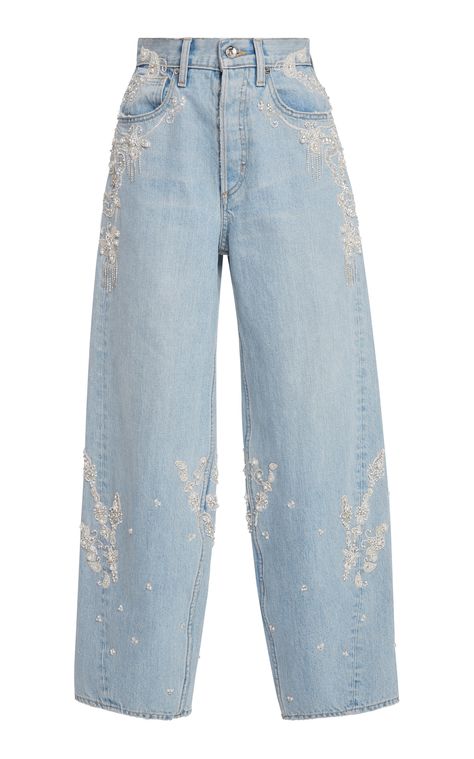 Click product to zoom Blue High Waisted Jeans, High Waisted Wide Leg Jeans, Png Clothes, Diy Vetement, Jeans High Waisted, Embellished Denim, Embellished Jeans, Jonathan Simkhai, Pants Blue