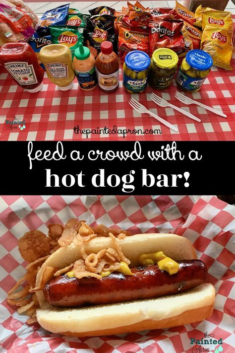 Hot Dogs For Party, Burgers And Hot Dogs Party, Hot Dog Bar Wedding, Burger And Hot Dog Bar, Burger And Hot Dog Bar Party Ideas, Hot Dog Toppings Bar, Hot Dog Cookout, Hot Dog Bar Party, Hot Dog Bar Ideas