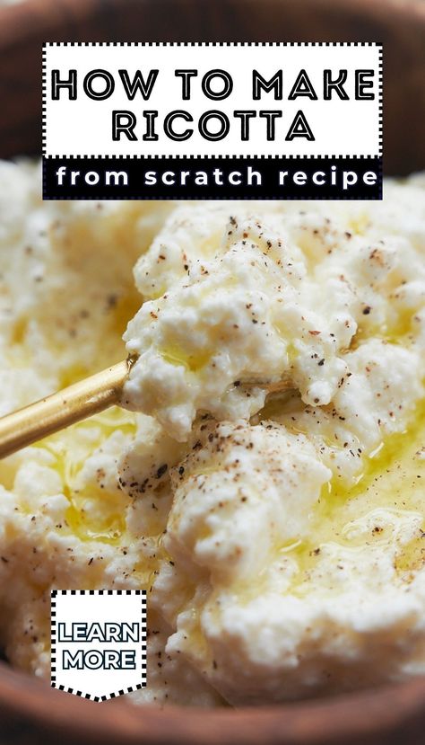 How To Make Ricotta, Homemade Ricotta Cheese Recipes, How To Make Ricotta Cheese, Homemade Riccota Cheese Recipes, Bacon Water Chestnuts Recipe, How To Make Ricotta Cheese From Whey, Diy Ricotta Cheese, Fresh Ricotta Recipe, Home Made Ricotta