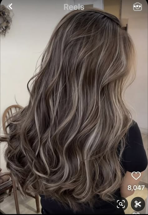 Mushroom Blonde On Dark Hair, Dark Brown With Cool Tone Highlights, Subtle Dimensional Hair Color, Soft Ash Brown Balayage, Ashy Ombre Hair, Ashy Dimensional Brunette, Light Ash Blonde Hair Balayage, Cool Tone Brown Hair Balayage, Cool Toned Highlights Brunettes