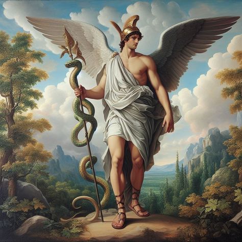 Hermes God Wallpaper, Hermes Mythology, Greek Mythology Characters, Percy Jackson Drawings, Greek Paintings, Human Figure Sketches, Greek Mythology Gods, Spiritual Paintings, Pagan Gods