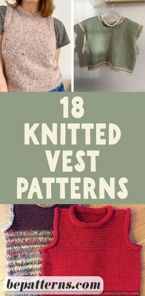 Easy Crochet Granny Square Cardigans | Free Patterns for Beginners Vests Knitting Patterns, Diy Knit Sweater Vest, How To Knit A Vest For Beginners, Hand Knit Vest, Free Knit Vest Pattern, Knitted Vest Patterns, Vest Knitting Patterns For Women, Knit Beginners, Knitted Vest Patterns Free For Women