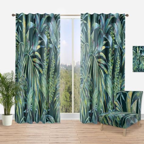 Designart 'Natural Leaves Exotic On Dark I' Tropical Curtain Single Panel - Bed Bath & Beyond - 35071321 Tropical Curtains, Leaf Nature, Outlet Store, Panel Bed, Panel Curtains, Bed Bath Beyond, Bed Bath, Bed Bath And Beyond, Outlet