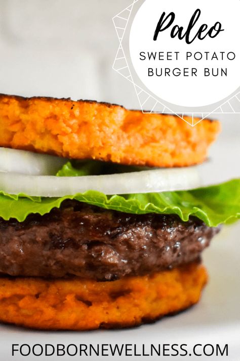 These grain-free alternatives to hamburger buns are a great way to make your meal more nutrient dense and filling. These are gluten free, paleo friendly and made from whole foods. Sweet Potato Burger Bun, Sweet Potato Buns 2 Ingredients, Burger Bun Alternative, Paleo Hamburger Recipes, Paleo Mashed Sweet Potatoes, Paleo Buns, Paleo Sweet Potato Recipes, Sweet Potato Bun, Baked Veggies Recipes