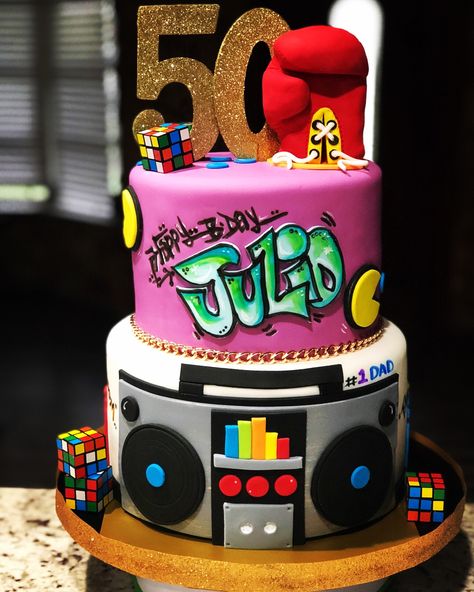 80s Birthday Cake For Man, 80s 90s Cake Ideas, 80s Birthday Cake Retro, Boom Box Cake 80s, 80s Cake Ideas For Men, 90s Birthday Cake For Men, Rocky Theme Birthday Party, 80s Theme Cake Birthdays, 80s 50th Birthday Party