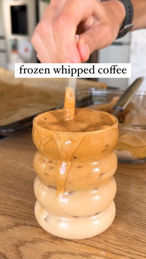 Maya // vegan recipes | FROZEN WHIPPED COFFEE ☕️ I‘ve seen @coffeebro0 freezing his whipped coffee and honestly: it’s a game changer!😮‍💨 RECIPE (5-6 servings,... | Instagram Frozen Whipped Coffee Recipe, Frozen Whipped Coffee, Instant Coffee Whip, Frozen Coffee Drinks Recipes, Whipped Coffee Recipe, Instant Coffee Recipes, Frozen Coffee Drinks, Coffee Recipes Hot, Easy Cakes