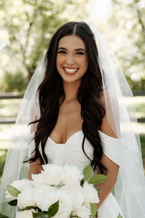 Hairstyle With Long Veil, Necklaces To Wear With Strapless Dress, Ballgown Wedding Dress Hairstyles, Curled Hair With Veil, Bridal Hairstyles For Long Hair With Veil, Long Hair With Veil, Bridal Hair With Veil, Strapless Wedding Dress Hairstyles, Bridal Hairstyles For Long Hair