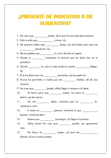 Indicative or subjunctive? (downloaded) Subjunctive Spanish, Spanish Exercises, Spanish Help, Ap Spanish Language, Spanish Classroom Activities, Spanish Basics, Learn Spanish Online, Spanish Lesson Plans, Spanish Verbs