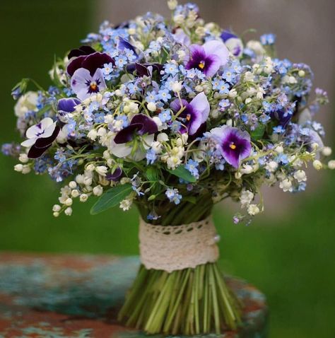 Bluebonnet Wedding Bouquet, Bluebell Bouquet, Cornflower Bouquet, Lily Of The Valley Bouquet, Cottagecore Wedding, Pansies Flowers, Bouquet Arrangements, Woodland Wedding, Bride Bouquets